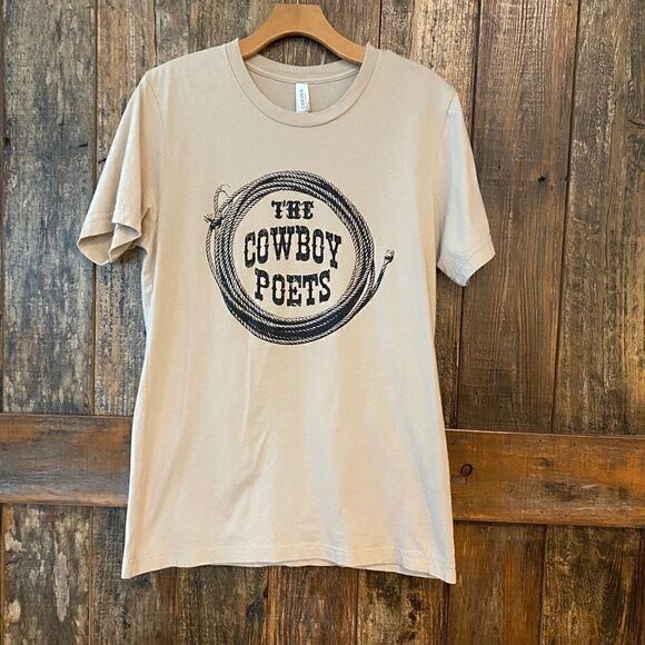 Canvas Sz M Tan Western Cotton The Cowboy Poets Lasso Short Sleeve T-Shirt - Picture 2 of 7